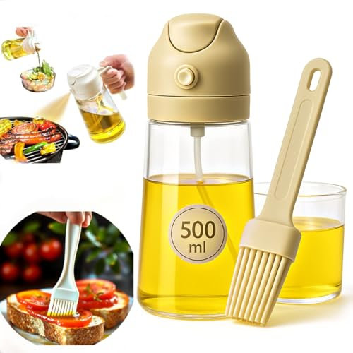 Hannifyx Pulverizador de Aceite en Aerosol 500ML,Difusor de Aceite Facil Limpieza, Aceites de Cocina en Aerosol, Eco Spray Plus Aceite De vidrio, Aceitera 2 en 1 pulverizadora +Brocha de cocina