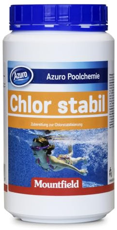 Azuro Chlorstabilisator Granulat für Pools - Verlangsamt Chlorabbau durch UV-Strahlung & Hitze - Reduziert Chlorverbrauch - Poolpflegegranulat mit über 99 % Cyanursäure - Made in EU - 1kg
