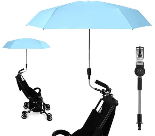 Sombrilla Carrito Bebe Parasol Universal con Protección UV50+ Diámetro 90CM Abrazadera de Fijación para Buggy (Azul)