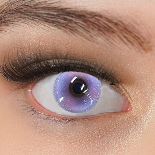 Kontaktlinsen farbig ohne Stärke lila | farbige violette Jahreslinsen | weiche Linsen | 2 Stück Farblinsen + Linsenbehälter | 0.0 Dioptrien | crazy aussergewöhnliche Farben | Charmiga Sky Blue-Violet