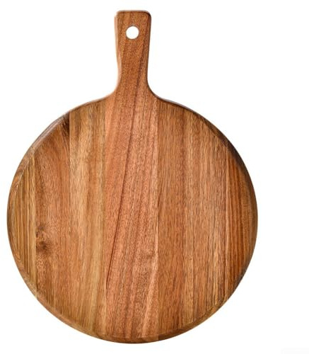 Piatto per pizza in legno, rotondo, con manico, per pizza, formaggi e una varietà di antipasti