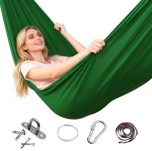 Aerial Yoga Hängematte Set, 150x280 cm Aerial Yogas Swing Air Fliegen Anti-Gravity YogaSwing Yoga mit BeschlägenSchaukel Hammock Swing 200 kg Tragfähigkeit(Grün)