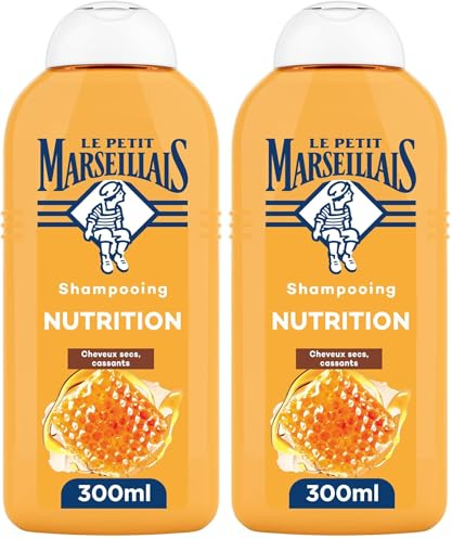 Le Petit Marseillais | Shampooing Nutrition Miel & Karité Bio (300 ml) – Shampoing sans silicone pour cheveux secs et cassants – 96% d'origine naturelle pour une brillance optimale (Lot de 2)