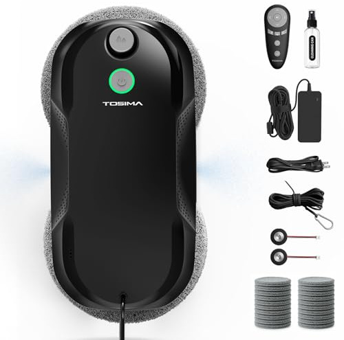 Tosima W5 Pro 6400 Pa Robot Lavavetri, Doppia Spruzzatura ad Ultrasuoni, Pulitore Automatico per Vetri, Telecomando, 20 Panni in Microfibra (giallo)
