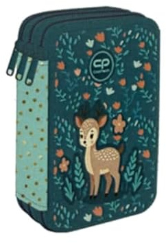 Goldkids - Federmäppchen 3 Fächer - Mäppchen für Mädchen und Jungen - Federmappe 3-Fach Federtasche Gefüllte Schüleretui Schulmäppchen - Hirsch Motiv