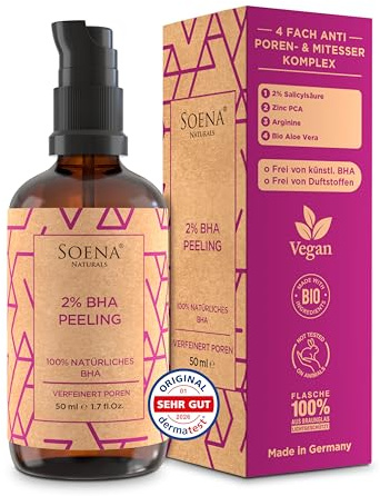 Bio 2% BHA Peeling + Wirkstoffe • 100% Natürliches BHA • Anti-Poren & Mitesser-Komplex • Salicylsäure für das Gesicht mit Zinc • Verkleinert & Verfeinert Poren - für unreine, Akne & fettige Haut