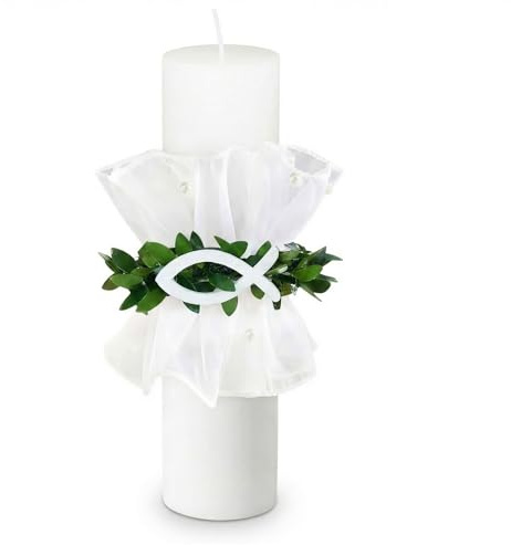 Tropfenfänger Für Kerzen, Kommunionkerze Tropfschutz, Tropfschutz Kommunionkerze Weißer Kerzenkranz Mit Schleife Und Blättern, Dekorativer Kerzenrock Für Taufe Kommunion Hochzeit, Für Kerzen Ø3–6 cm