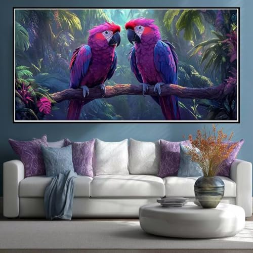 Diamond Painting Groß XXL 100x50 cm, 5D Diamant Painting Bilder Vogel Diamond Painting Erwachsene Papagei Runder Vollbohrer Diamant Kunst Malerei Stickerei Bastelset für Home Wand Dekor (WL341)