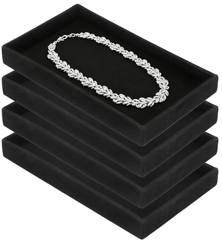 SOUJAP Jewellery Tray, Black Velvet, 4 Pack, 21x12.3x2.5cm, for Earring Display