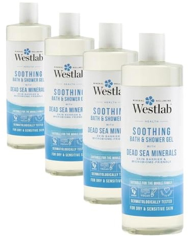 Westlab Health Dead Sea Salt Bath & Shower Gel 500ml (4 Pack) | Help Soothe, Nourish and Protect Dry Sensitive Skin, Kind to Skin Barrier & Microbiome, Dermatologically Tested