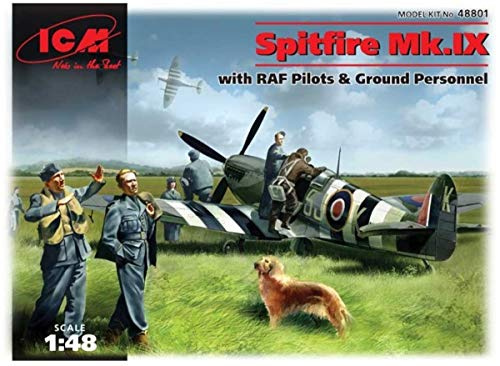 ICM ICM48801 1:48-Spitfire Mk.IX w/RAF Pilots & Ground Personnel, 19.05 x 23.37 x 6.35 cm