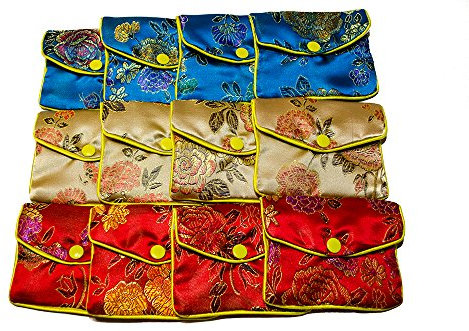 AKORD Womens 12 X Jewellery Silk Purse Pouch Gift Bags Purse Multicolour (Multicolour)
