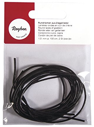 Rayher 8301801 Rundriemen aus Ziegenleder, 1,5mm ø, 100cm, SB-Btl 2 Stück, schwarz