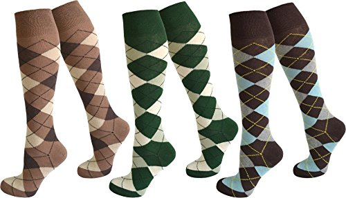 3 Paar Kniestrümpfe für Teenager und Damen im Karo Design