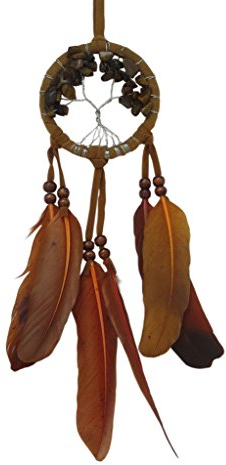 Saraswati Traumfänger Lebensbaum Leder mit Edelsteinen, 6x20cm