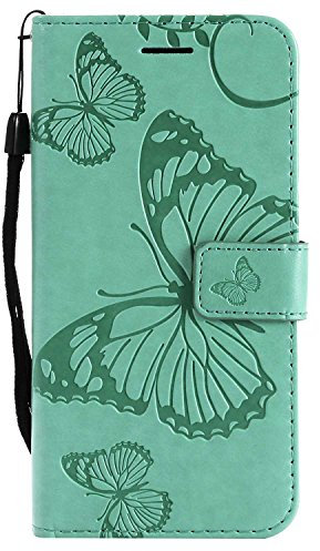 DENDICO Cover per iPhone X, Pelle Portafoglio Custodia per iPhone X Custodia a Libro con Funzione di appoggio e Porta Carte di Credito - Verde