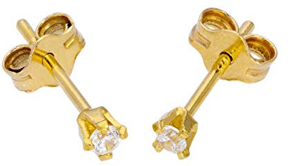 Boucles d'Oreilles 2mm en Argent Plaqué Or Jaune et Oxyde de Zirconium