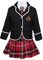 CHICTRY Schuluniform Mädchen Bekleidung Set Japanischen Uniform Anzug Karierter Mini Rock & Mantel & Hemd & Krawatte Karneval Cosplay Verkleidung Schwarz 140-152