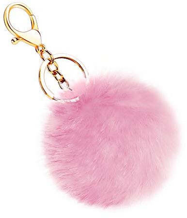 Soleebee Künstliche Kaninchenfell Keychain Flauschigen Ball Pom Pom Schlüsselanhänger Taschen Koffer Rucksäcke Zubehör Charm Auto Schlüsselanhänger Schlüsselring für Frauen (Rosa)