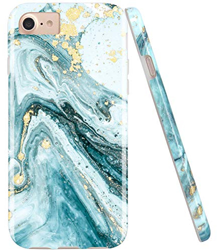 JIAXIUFEN Handyhülle iPhone SE 2022/2020, iPhone 7 8 Hülle TPU Silikon Weiche Schlank Schutzhülle Handytasche Gummi Dünn Flexibel Case Handy Hülle für iPhone 6 6S 7 8 - Marmor Blau