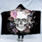 WWTZ Sugar Skull Flower Kapuzendecke für Erwachsene Floral Gothic Sherpa Fleece Wearable Throw Blanket Mikrofaser Schwarz