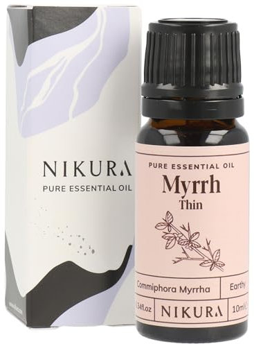 Nikura Myrrh Essential Oil - 10ml | 100% Pure Natural Oils | Perfect for Aromatherapy, Diffusers, Soap Making, Candle Making | Great for Skin, Headache Relief | Vegan & UK Made