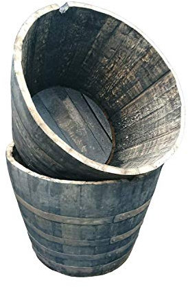 Cheeky Chicks Ltd Rustic Solid Oak Extra Large Half Whisky Barrel Planter Pot Outdoor Garden Decor | Set of 2