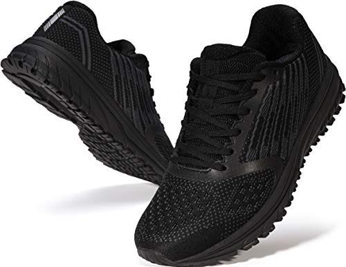 JOOMRA Whitin Men's Supportive Running Shoes Cushioned Lightweight Athletic Sneakers, All Black, 8 UK