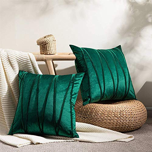 Style Meister® 2er Pack Samt Kissenbezüge Kissenhülle mit Reißverschluss Glänzend Weich Einfarbig. Samt Kissenbezug Dekokissen für Wohnzimmer Schlafzimmer (Dunkel Grün, 50 x 50 cm)