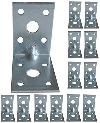 Corner Braces Brackets Plates, Heavy Duty Wooden Angle, Metal Steel Sheet Galvanised 1.97x 1.97x 1.38x 0.08(50 x 50 x 35mm x2mm) Pack of 12pcs