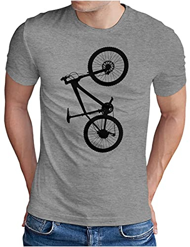 OM3® Hardtail Mountain Bike T-Shirt - Herren - Fahrrad MTB Bicycle Biking - Grau Meliert, M
