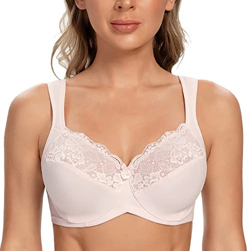 CASOLACE Soutien-Gorge Femme Grande Taille avec Armatures Minimiseur Sexy Dentelle Rose Clair 95B