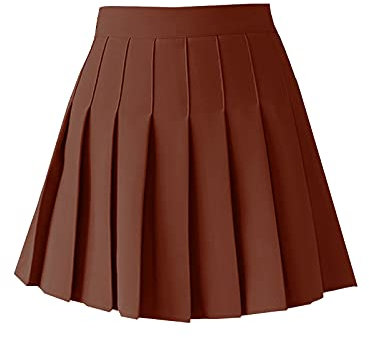 ZHANCHTONG Damen Hohe Taille A-Linie Plissee Minirock Kurz Tennisrock, braun, Klein