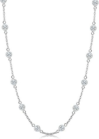 LeCalla Links 925 Sterling Silber italienische CZ Station Kabelkette Halskette für Teenager und Frauen 18 Zoll