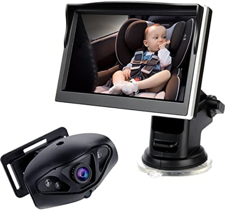 QINER Baby Car Mirror, 1080P Baby Car Camera with 5 Inch Screen, 5 Mins Easy Installation Car Mirror Rear View with Night Vision For Car Back Seat with Wide Crystal Clear View For Infant