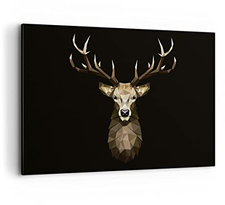 Wandbilder Dekoration Wohnzimmer Geometrisch Hirsch Modern Bilder auf Leinwand 120x80cm Leinwandbild Schlafzimmer Küche Deko Wand Kunstdruck Art Groß XXL Wanddeko Bild Wall Decor Canvas AA120x80-4215