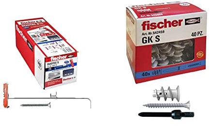 Fischer 25 Tasselli per Cartongesso DUOTEC 10 S con Vite, Fissaggio ad Ancora per Carichi Elevati su Pannelli e Lastre & 542459 40 Tasselli GK con Vite specifici per Cartongesso