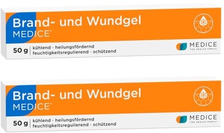 Brand- und Wundgel Medice 2x 50 g, Kühleffekt bereits nach 2 Minuten, zur Behandlung von Verbrennungen, Sonnenbrand, Insektenstichen und Schürfwunden
