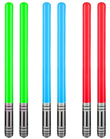 VIKSAUN 6 Stück Aufblasbare Lichtschwert Ballons - 3 Farben Aufblasbares Schwert für Party Supplies, Halloween Thema, Cosplay (6 Stück)