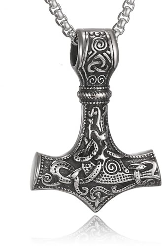 HSWYFCJY Collana Thor's Hammer Uomo dei gioielli Viking del martello nero/argento di Mjölnir Lunghezza 20/24/28 Inch