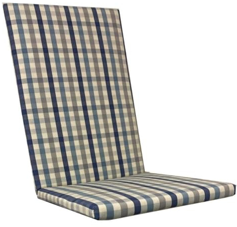 KETTtex EXKLUSIV Auflage Hochlehner Blau-Grau kariert I Gartenstuhl Polster 123x50x4cm I KTH2 Sitzauflage weich & robust I atmungsaktive Stuhlauflage I UV-beständiges Sitzkissen I Dessin 8901