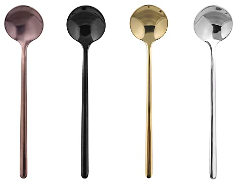 AKIS Schneespitze 4Pcs Kaffeelöffel Eislöffel,Schwarz Kaffeelöffel,Bunt Teelöffel Edelstahl,Poliert Teelöffel Set,Edelstahl Teelöffel,Gold Löffel mit langem Griff für Kaffee Tee Gläser