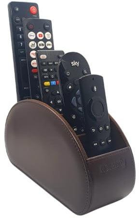 N3cessity Remote Control Holder/Desktop Organiser - Storage Caddy with 5 Compartments Fits Office Supplies, Makeup Brushes. (Brown)