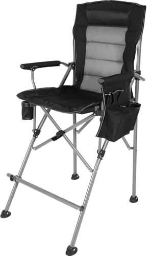 Stonehomy Extra Tall Folding Chairs for Adults 330lbs, Portable Bar Height Foldable Director Chairs for Camping Outside, Comfortable with Makeup Pocket, High Back and Footrest, Black