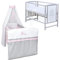Baby Delux Babybett Komplett Set Kinderbett Mia 120x60 weiß grau Matratze Bettwäsche Set mehrteilig (Princess Grey Stars)