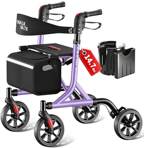 WALK MATE Rollator Faltbar und Leicht mit Sitz für schmale Wohnungen | Rollator Leicht Klappbar für Senioren,20cm Tyres for All Terrain,5 stufige Höhenverstellung,Leichtgewicht nur 6,7 kg