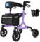 WALK MATE Rollator Walker für Senioren mit Getränkehalter, Upgraded Thumb Press Button zur Höhenverstellung, 4x8 Räder Lauflernhilfe mit Sitz Gepolsterte Rückenlehne Klappbar Leichte Gehhilfe, Lila