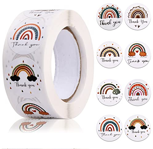 500 Stück Danke Aufkleber, Regenbogen Aufkleber Klein Thank You Aufkleber Rund Selbstklebend, Sticker Danke für Geschenktüten, Backwaren, Bonbontüten, Karten (2,5cm)