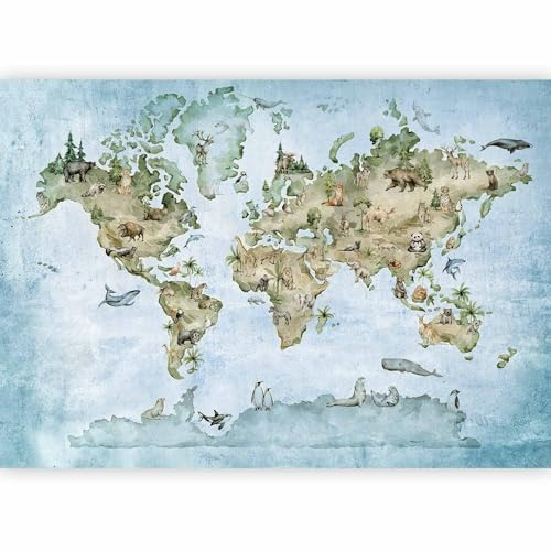 murando - Carta da Parati Moderna Spessa per Bambini, Mappamondo 350x256 cm | Fotomurali in TNT, Spessore Maggiore, Decorazione da Muro XXL, Poster Giganti da Parete, Animali, Produzione Europea