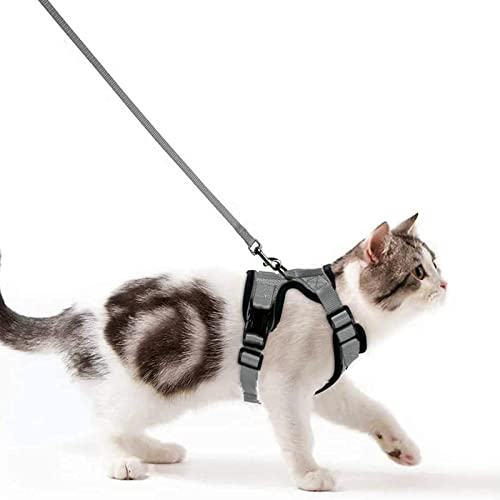 Katzengeschirr mit Leine Ausbruchsicher Katzenleine Set Verstellbar weich Kätzchenweste mit Reflektierenden Streifen Brustgeschirr für kleine Kitten (Grau, S)